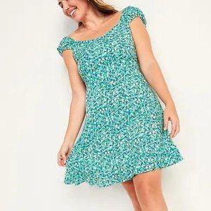 Old Navy Floral Fit & Flare Puff-Sleeve Dress for Women New